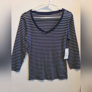 NWT Navy Striped V-Neck Women's Top